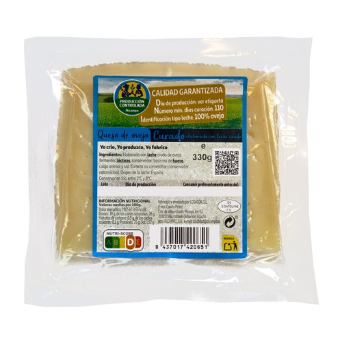 ALCAMPO CULTIVAMOS LO BUENO Queso de oveja curado elaborado con leche cruda DNI Cuña de 330g.