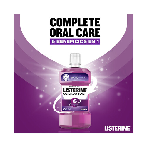 LISTERINE Enjuague bucal de uso diario con sabor a menta LISTERINE Cuidado total 250 ml.