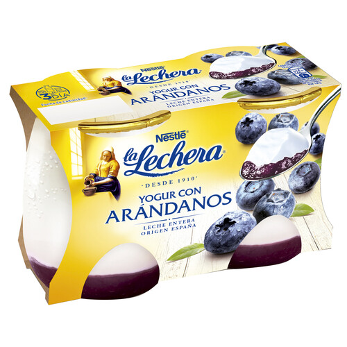 LA LECHERA Yogur con arándanos y leche entera de origen España de Nestlé 2 x 125 g.