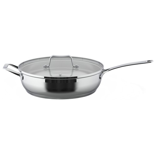 Guisera de 28cm acero inoxidable, sin antiadherente con tapa vidrio, ACTUEL
