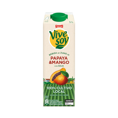 Zumo de papaya, mango y soja de origen 100% local VIVESOY 1 l.
