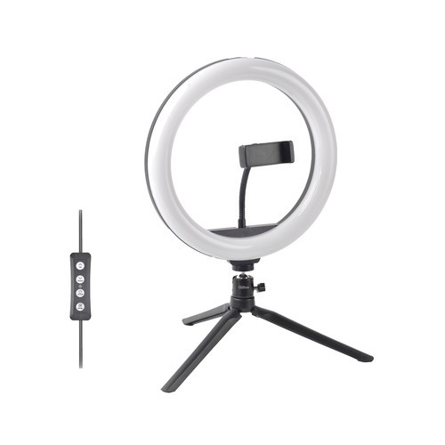 Aro de luz blanca para selfies QILIVE, trípode pequeño y con soporte para teléfono móvil.
