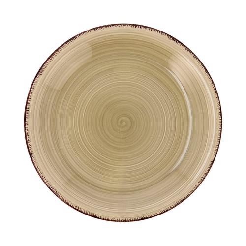 Plato de postre de gres color marrón natural con diseño en espiral, 19 cm. de diámetro, Vita QUID.