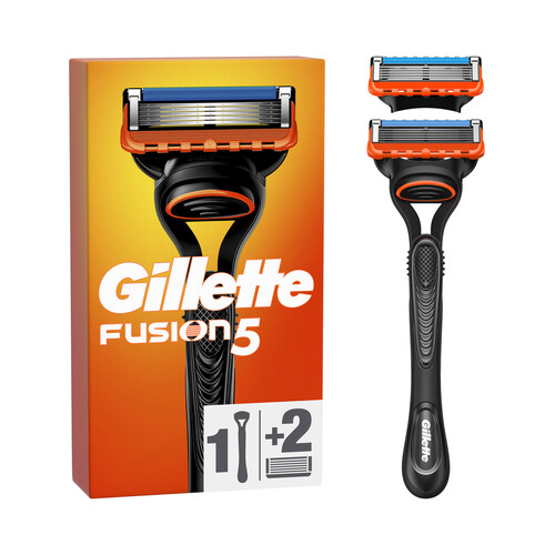 GILLETTE Maquinilla de afeitar recargable con 2 cabezales pivotantes de cinco hojas GILLETTE Fusion 5.