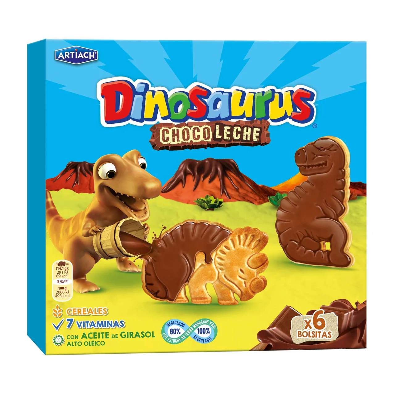 Dinosaurus Galletas recubiertas de chocolate con leche 255 g.