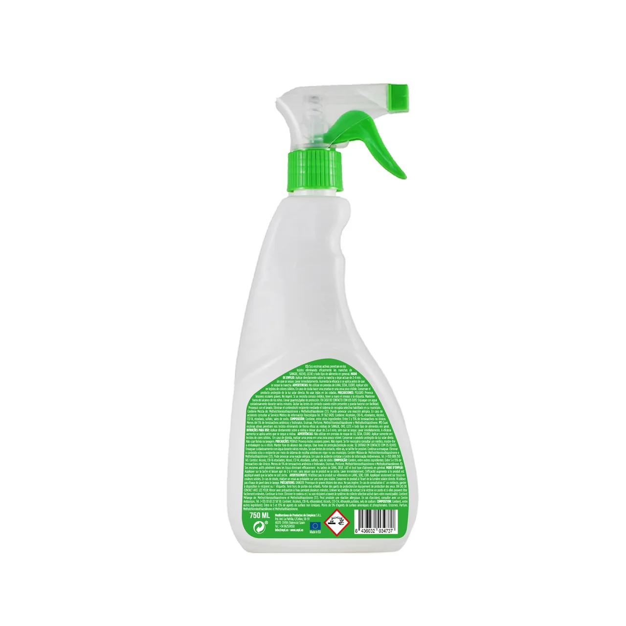 Quitamanchas especial cuellos y puños eficaz en grasas y aceites 750 ml.