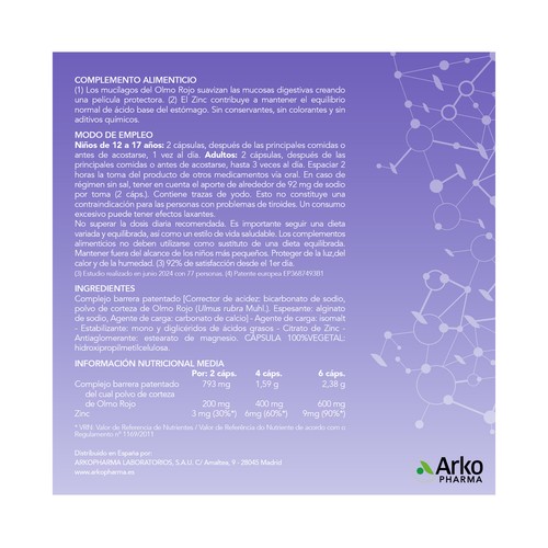 ARKOPHARMA Confort digestivo Olmo rojo y zinc que ayudan a reducir la acidez gástrica 40 uds.