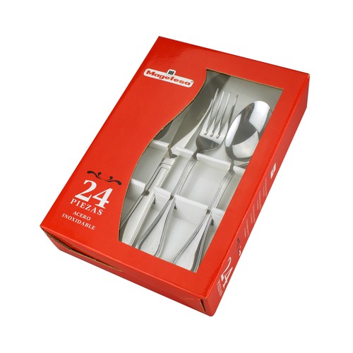 Cubertería de acero inoxidable, 24 piezas, 6 servicios, MAGEFESA.
