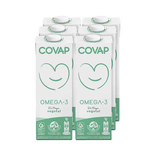 Preparado lácteo desnatado, sin gluten y enriquecido con Omega 3 de origen vegetal COVAP Omega 3 6 x 1l.