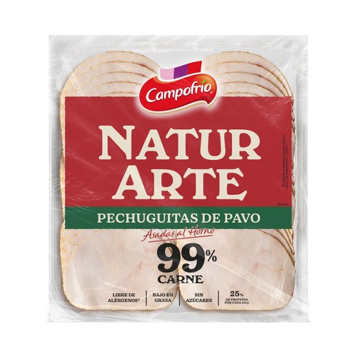 CAMPOFRÍO Natuarte Pechuguitas de pavo asadas al horno, cortada en lonchas 90 g.