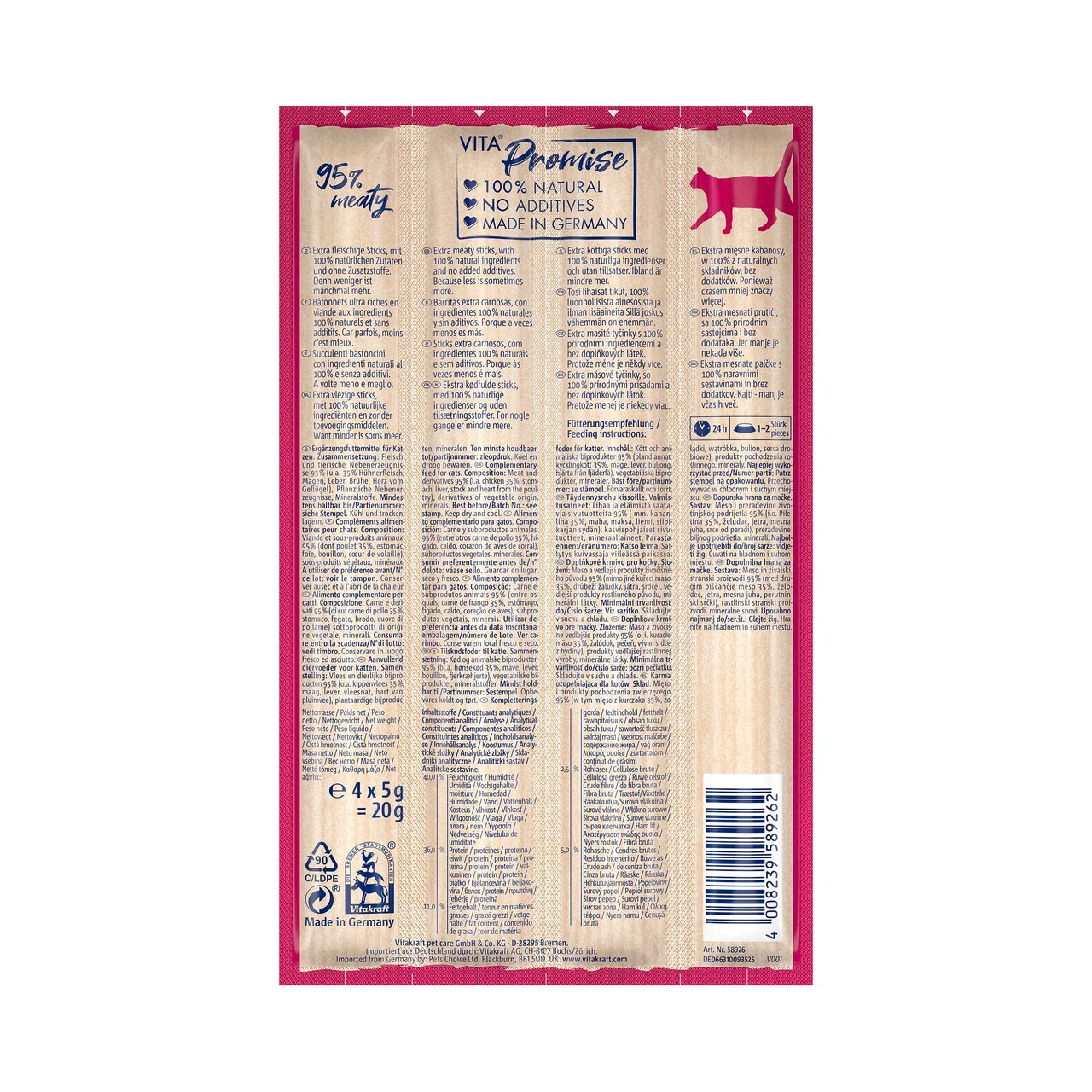 VITAKRAFT Snacks para gato de pollo 100% natural VITAKRAFT Vita Naturals 4x5 g.