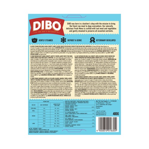 DIBO Alimento natural para perro menú salmón 400g.