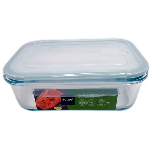 Recipiente de vidrio rectangular con válvula, 1 litro, ACTUEL