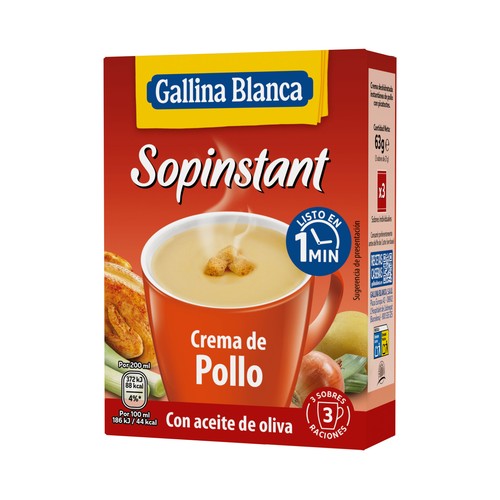 GALLINA BLANCA Sopinstant Crema de pollo con picatostes y aceite de oliva 3 x 21 g.