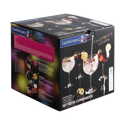 Set para combinados compuesto por 6 piezas, 4 copas 0,7 litros, medidor doble y cuchara LUMINARC.