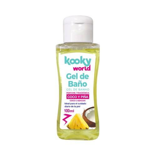 KOOKY WORLD Gel de baño (formato viaje) con aroma a coco y piña 100 ml.