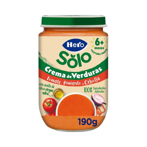 HERO Solo Tarrito de crema de verduras (tomate, pimiento y cebolla) a partir de 6 meses.