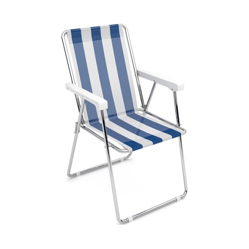 Silla de playa plegable rayas azules, 55x53x76 cm. IKUNIK.