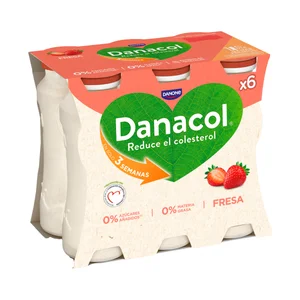 DANACOL Leche fermentada desnatada con edulcorantes, esteroles vegetales añadidos y sabor a fresa de Danone 6 x 100 g