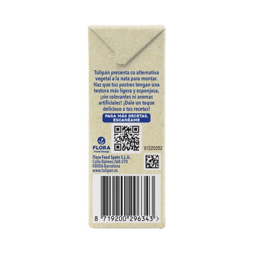 TULIPÁN Alternativa vegetal a la nata (31%) para montar 250 ml.
