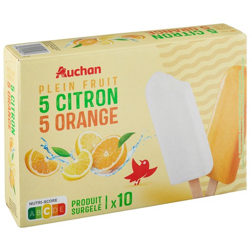 AUCHAN Polos de hielo de sorbete de limón (5) y de naranja (5) 10 x 65 ml Producto Alcampo.