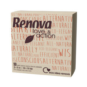 Imagen de RENOVA Servilletas de papel desechables color melón Love & Action RENOVA 2 capas. 90 uds.