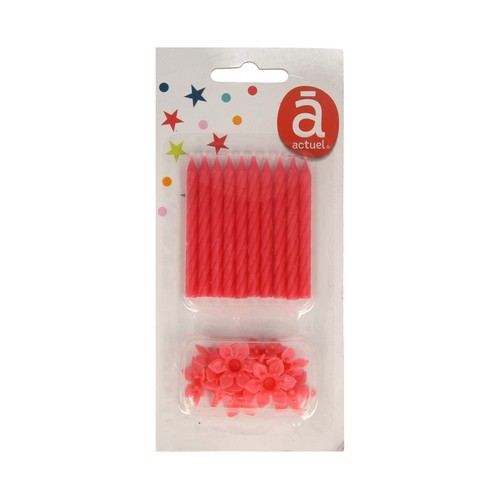 Pack de 10 velas de cumpleaños color rojo con soporte, ACTUEL.