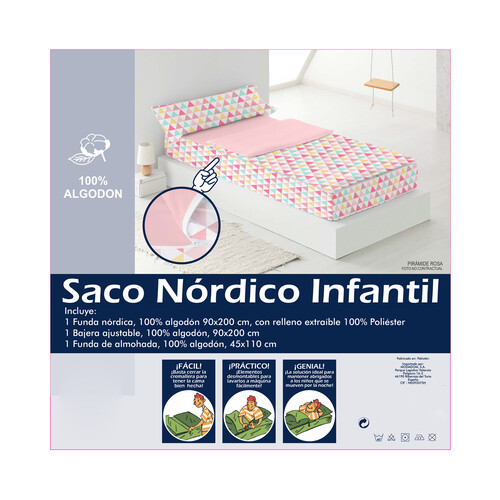 Saco nórdico infantil 100% algodón con estampado de rombos rosa - Main Image