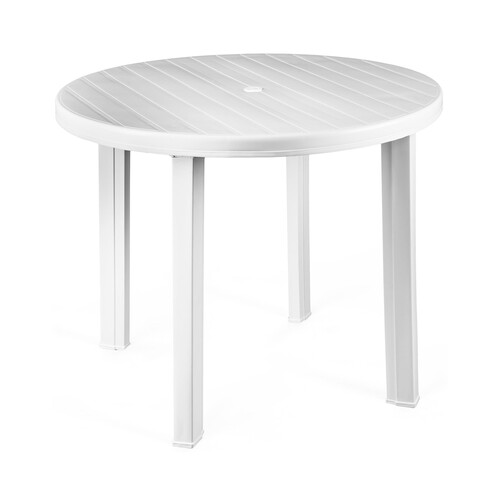 Mesa de jardín redonda de resina color blanco 0,9m. PLASTICOS JOLUCE.