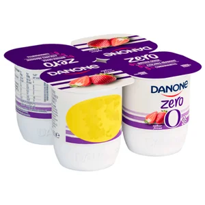 DANONE Zero 0% Yogur desnatado sin azúcares añadidos y sin conservantes, sabor a fresa 4 x 120 g.