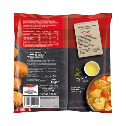 LA COCINERA Recetas artesanas Croquetas congeladas de estofado de pollo 500 g.