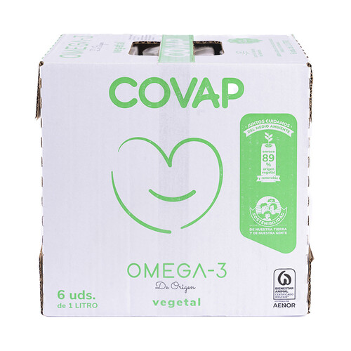Preparado lácteo desnatado, sin gluten y enriquecido con Omega 3 de origen vegetal COVAP Omega 3 6 x 1l.
