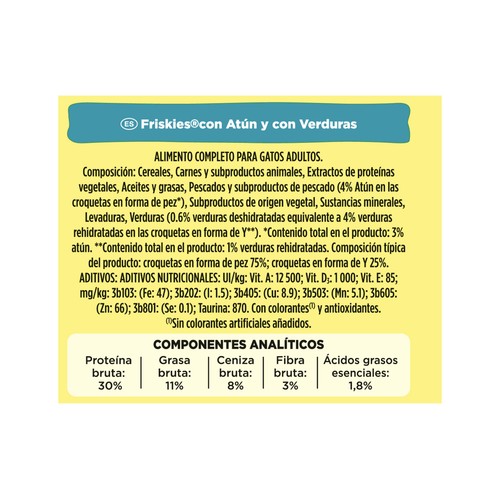 FRISKIES Pienso para gatos a base de atún y verduras añadidas bolsa 1,5 kg.