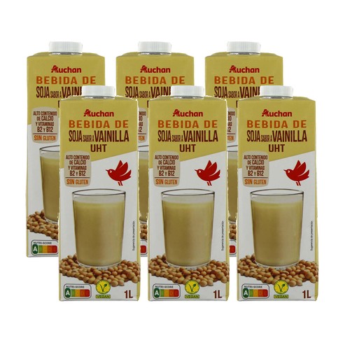 AUCHAN Bebida de soja con sabor a vainilla 6 x 1 l. Producto Alcampo