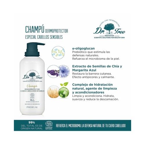 DR. TREE Champú dermoprotector que refuerza el microbioma, para cueros cabelludos sensibles DR. TREE 400 ml.