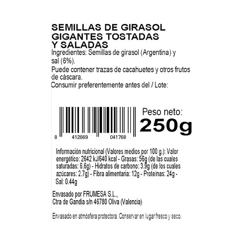 SELF DISCOUN Pipas gigantes tostadas saladas 250 g.