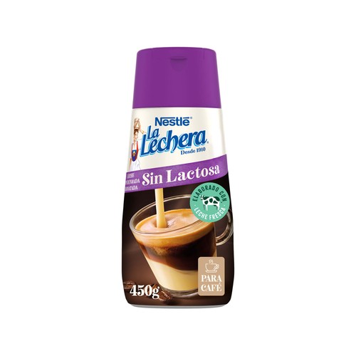 Leche condensada desnatada y sin lactosa, ideal para el café, nestlé LA LECHERA 450 g.