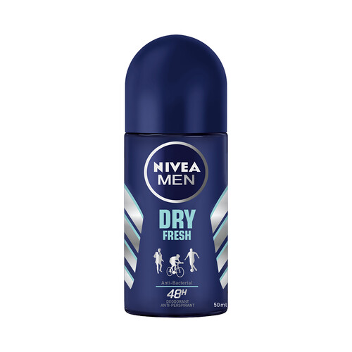 NIVEA Desodorante roll on para hombre con protección anti transpirante y anti bacteriana NIVEA Dry fresh 50 ml.