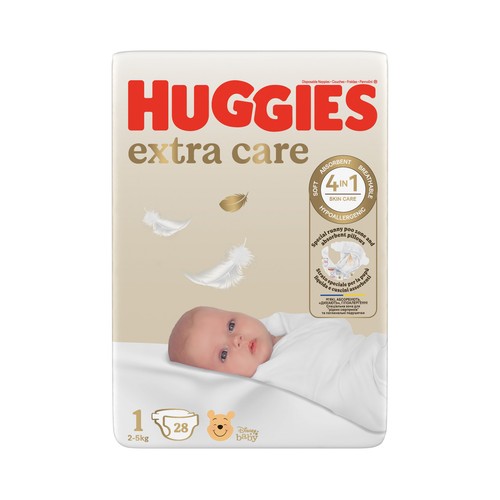 HUGGIES Extra care Pañales talla 1 (2-5 kg) 28 uds.