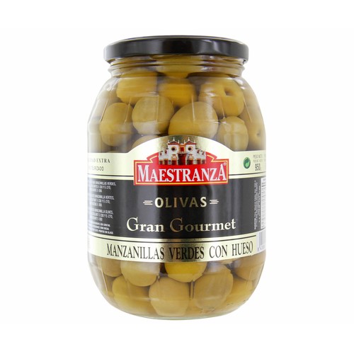 MAESTRANZA Aceitunas verdes manzanilla con hueso MAESTRANZA GRAN GOURMET bote de 600 g.