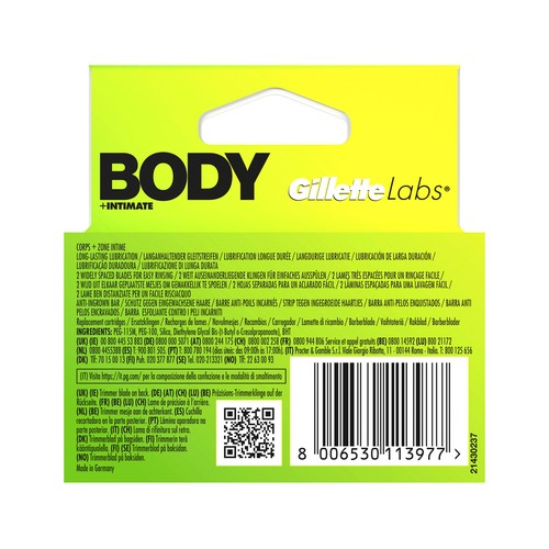 GILLETTE Labs body + intimate Recambio de maquinilla para cuerpo y zona íntima masculina 4 uds.