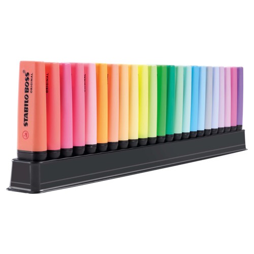 Marcador fluorescente STABILO BOSS ORIGINAL - Set de escritorio de 23 unidades (9 colores fluorescentes + 14 colores pastel).