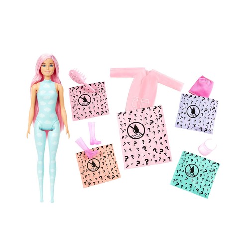 Muñeca BARBIE Color Reveal Serie Lluvia y Brillos, incluye ropa y accesorios sorpresa, BARBIE, MATTEL HCC57.