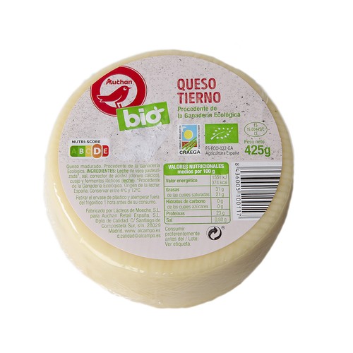 Queso madurado de vaca ecológico PRODUCTO ALCAMPO 425 g.