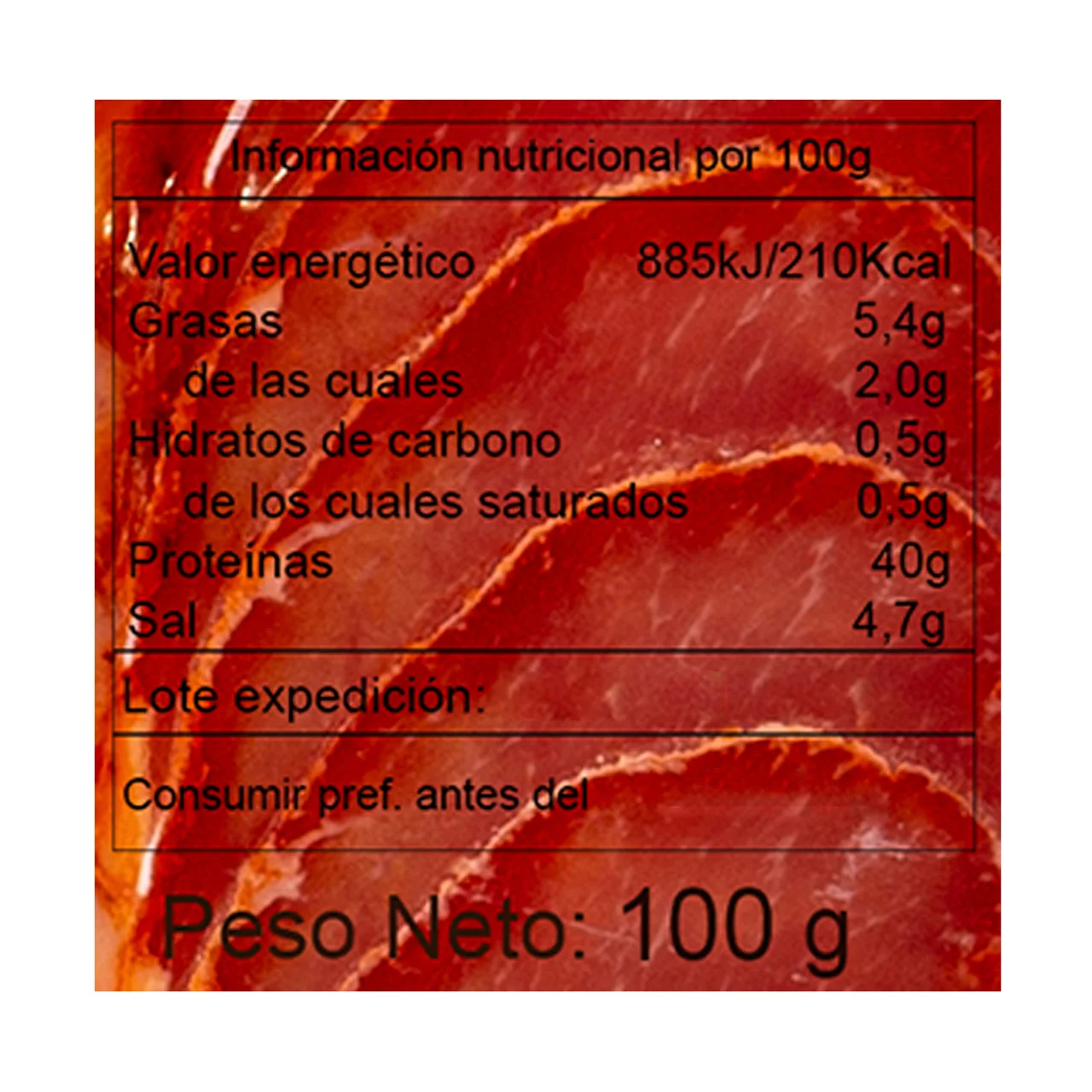 Lomo embuchado cortado en lonchas 100 g.