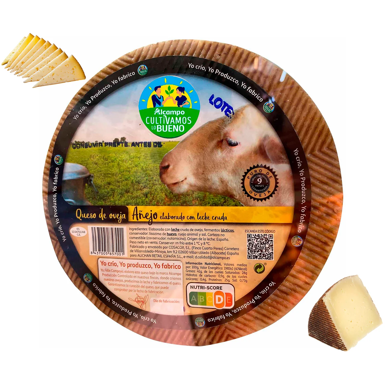 ALCAMPO CULTIVAMOS LO BUENO Queso de oveja añejo (con leche cruda). - Trozo