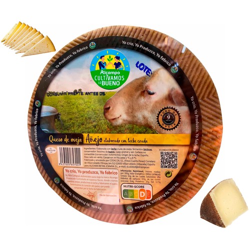 ALCAMPO CULTIVAMOS LO BUENO Queso de oveja añejo (con leche cruda). - Trozo