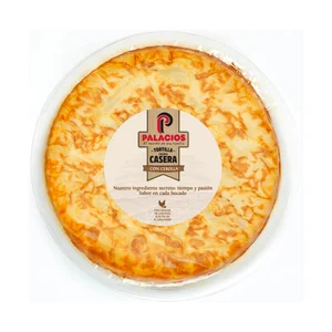 PALACIOS Receta Casera Tortilla de patata con cebolla hecha con huevos de gallinas sueltas en el gallinero 1300 g.