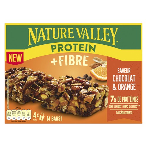 NATURE VALLEY Barritas de proteína y fibra con chocolate y naranja 144 g.