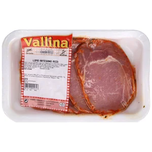 Bandeja de lomo de cerdo adobado y cortado en finos filetes VALLINA